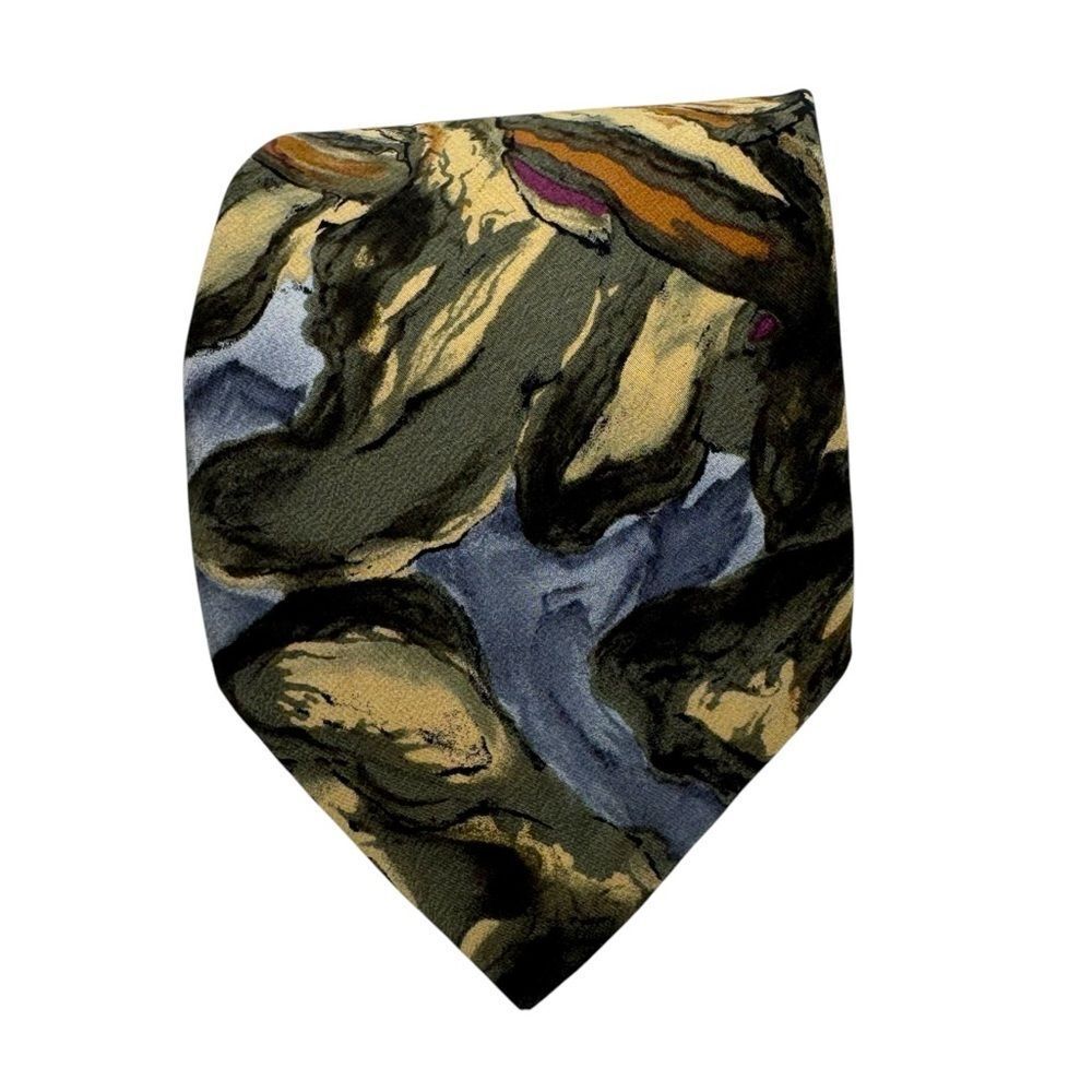 J. Garcia MALACHITE VALLEY Olive, Tan, and Blue Silk Tie